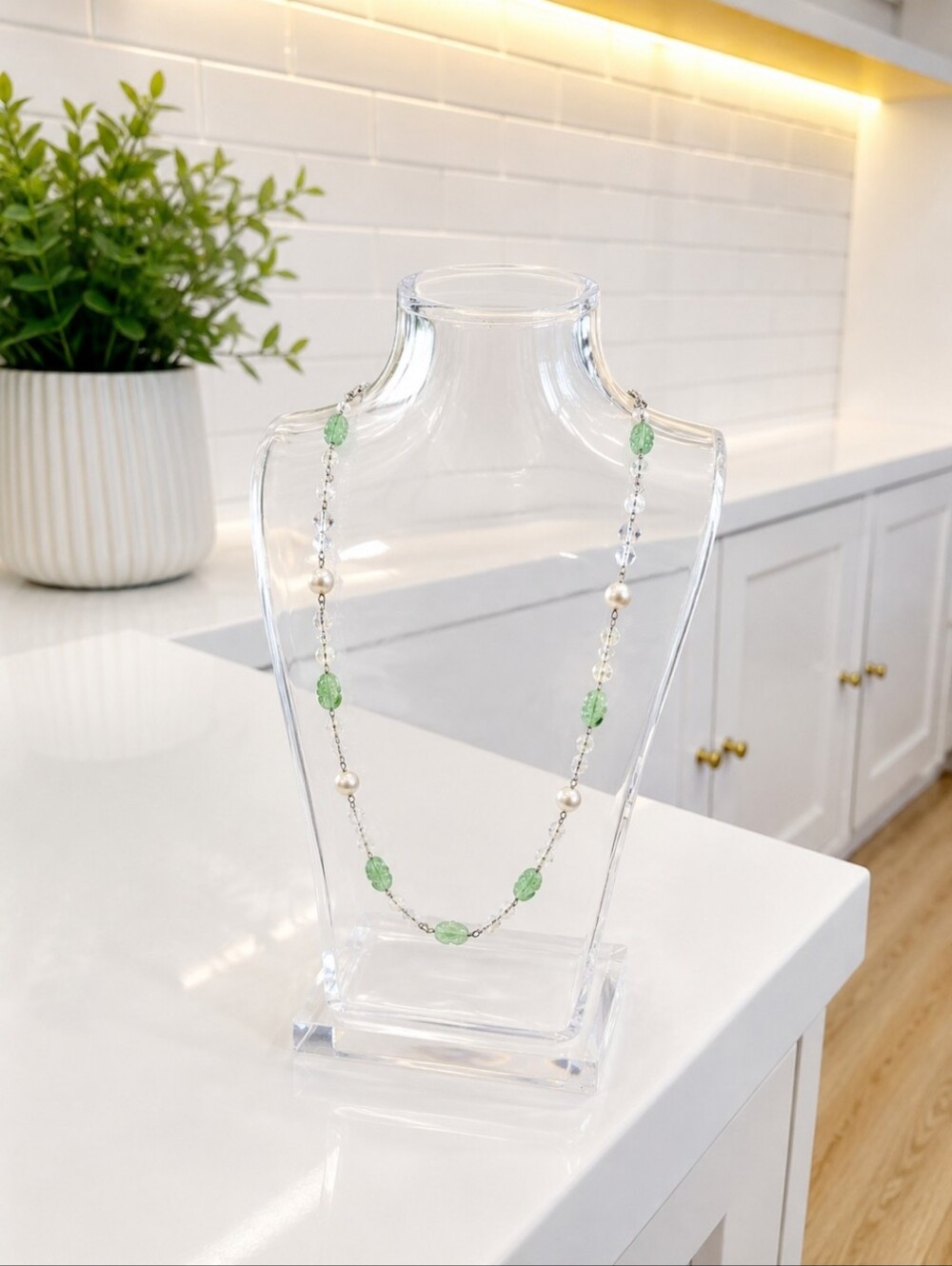 .925 jade,  akoya pearl, austrian crystal necklace